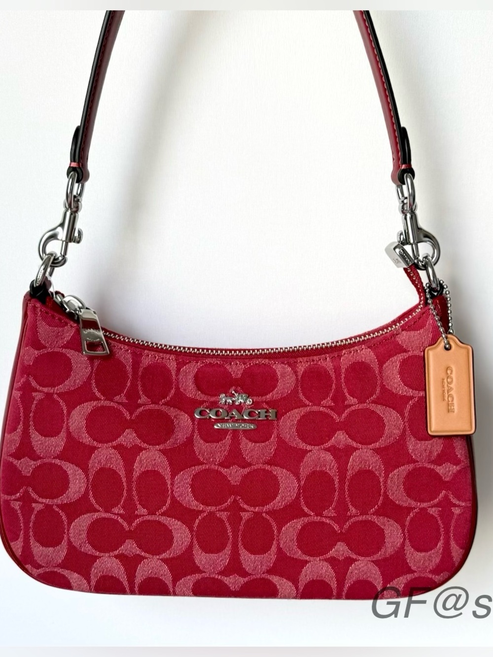 NWT Coach Teri Shoulder Bag In Signature Denim True Red Silver CDE43
